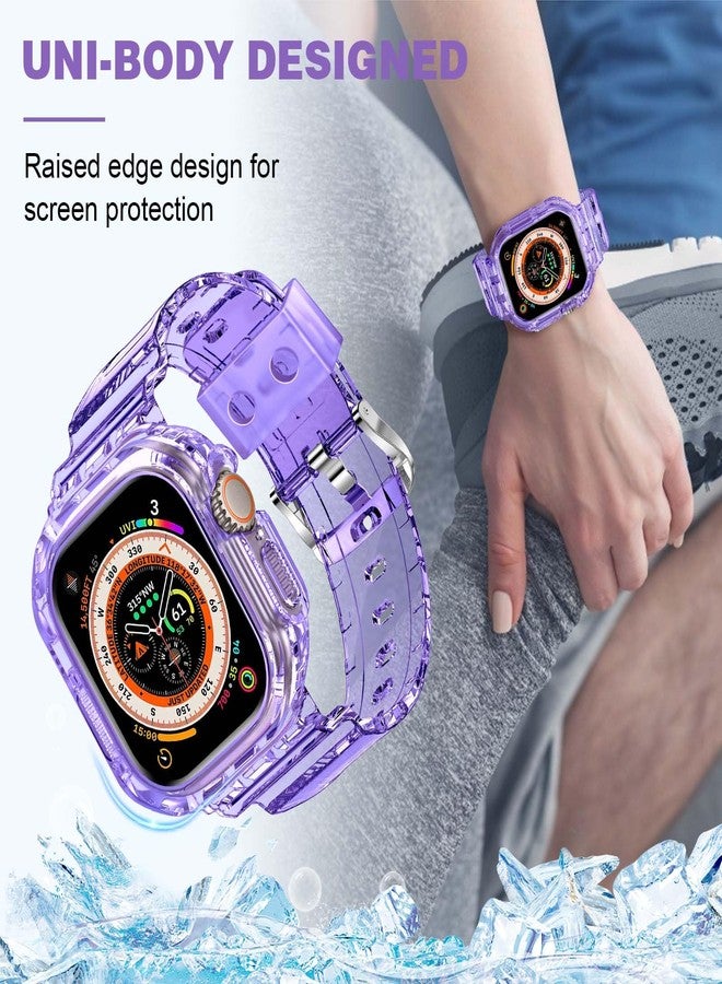 XYF Compatible for Crystal Clear Apple Watch Ultra 3 2 Bands 49mm, Bumper Case for Men Women Jelly Sport Cover Strap for iWatch Ultra 3 2 Series 11 10 9 8 7 SE 6 5 4 3 (ClearPurple, 49) - Image 5